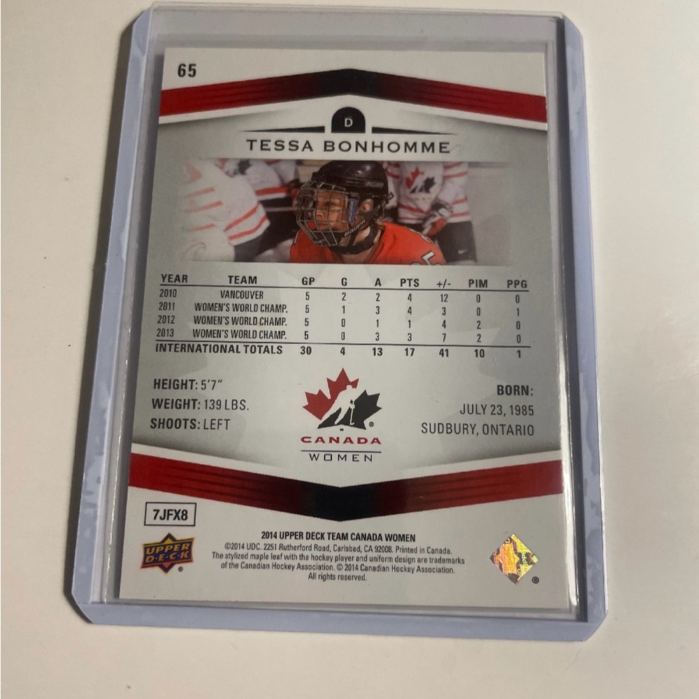 Tessa Bonhomme Team Canada Women Hockey Trading Card - Picture 2 of 2
